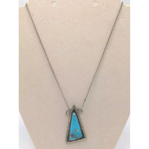 Sterling Silver And Turquoise Triangle Choker Necklace - Picture 2 of 4